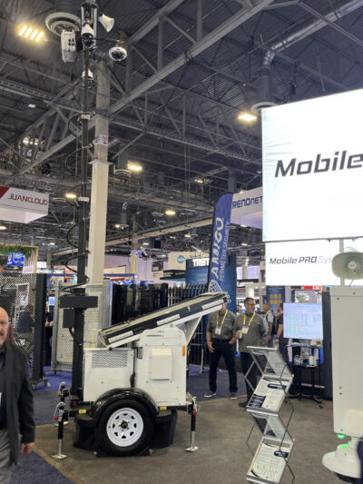 Falcon 3100 mobile surveillance trailer on display at ISC West 2025.
